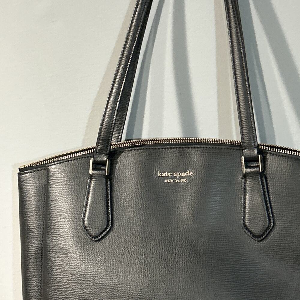 Kate Spade M293 Black Pebble Leather Tote 3 Compartments - Picture 2 of 16